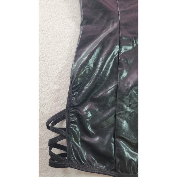 Exposed by Magic Silk Goth Black Faux Pleather Wet Look Mini Dress Lingerie S/M - Picture 6 of 9